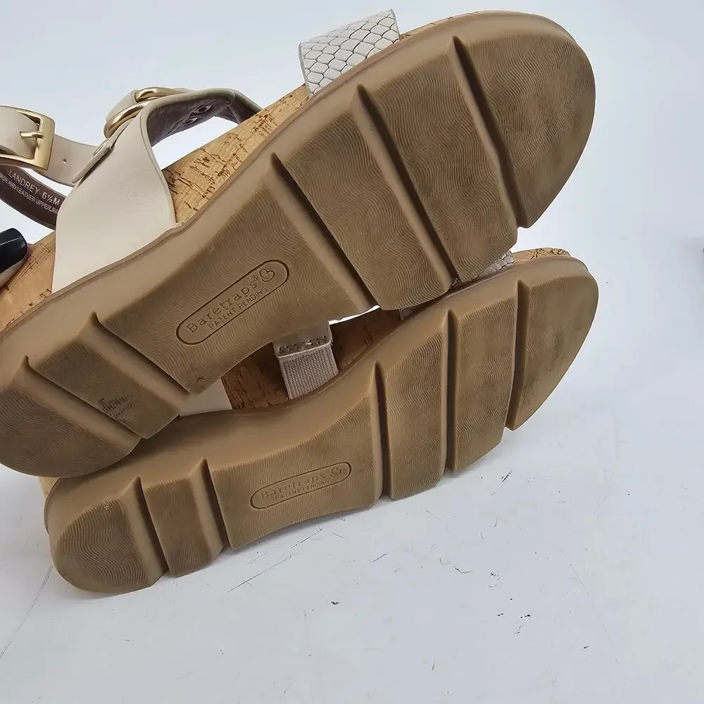 Baretraps Posture Landrey white Leather wedge sandal Tow Loop 6.5 Boho Bohemian